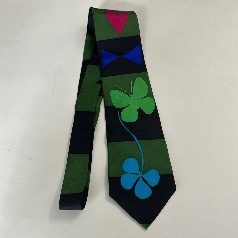 Gene Meyer Silk Tie Clover Butterfly Japan Pop Art Bold Statement Maximalist